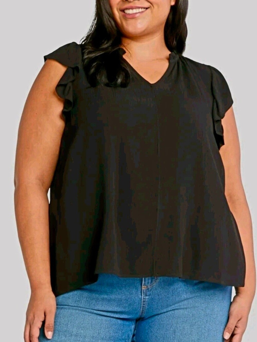 NEW Terra & Sky Women's Plus Size XXXL Ruffle Neck Blouse with Flutter Sleeves